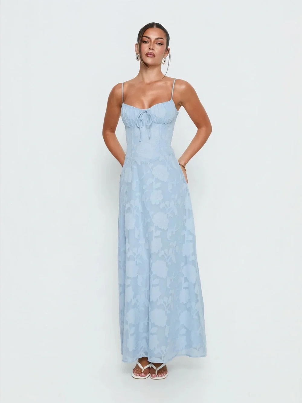 Princess Polly Members Only Maxi Dress Blue Burnout - Picture 1 of 15